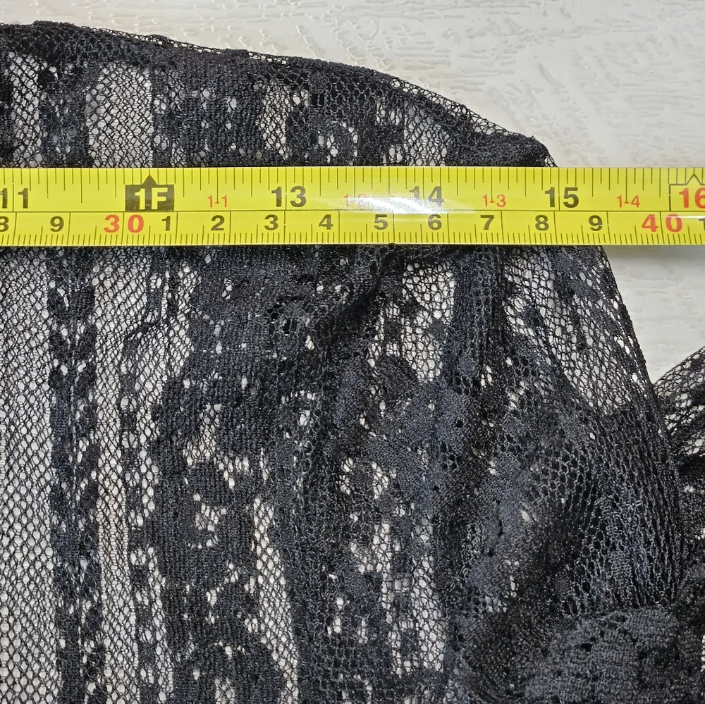 H&M Divided Sheer Black Lace LS Top Scalloped Hem Blouse Size 2 Goth Layering